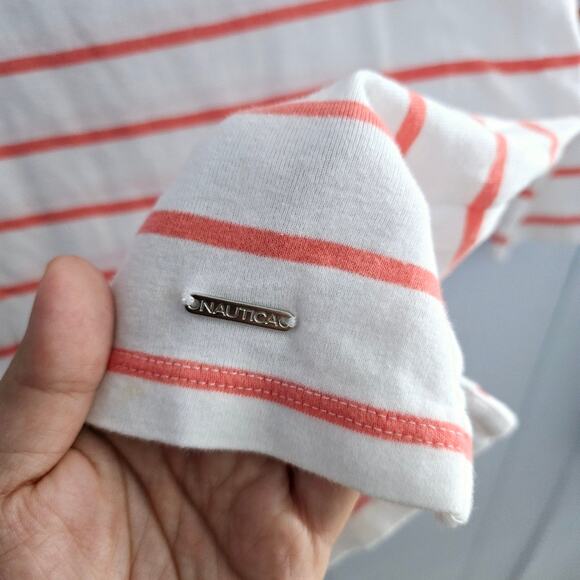 Nautica Peach Multiprint Tee size Small Nautical Striped Summer Feminine - Picture 5 of 8